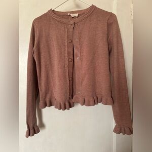 Vila Milano Women's Ruffled Hem Cardigan Dusty Pink Sweater Size Small